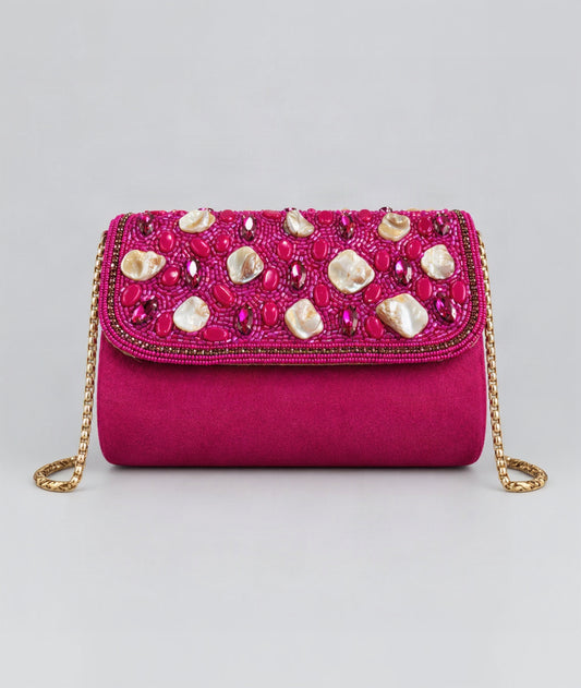 Fuchsia Pearl Mosaic Clutch