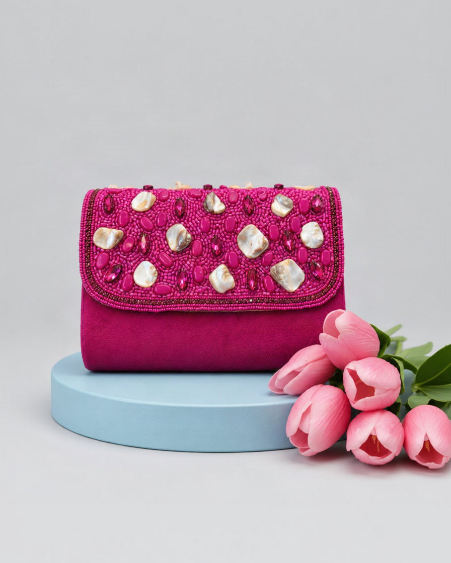 Fuchsia Pearl Mosaic Clutch