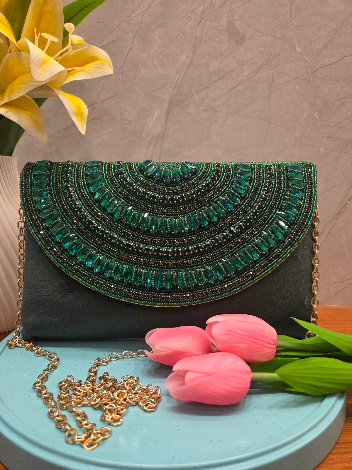 Mayura Stone-Studded Flap Bag